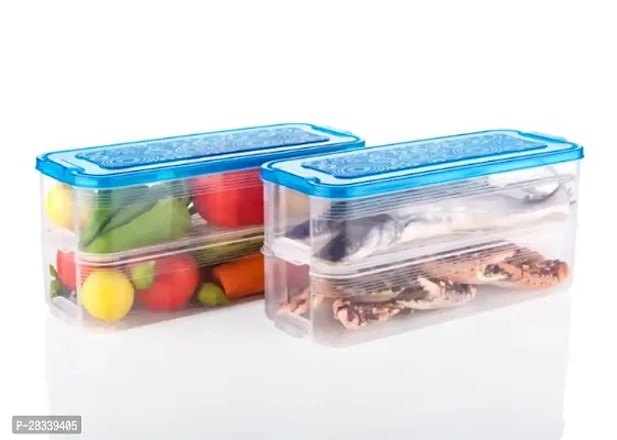 2000 ML - Pack of 2  Fridge Storage Boxes for Vegetables Fridge Organizers Case Refrigerator Containers for Fridge Plastic Fridge Storage Boxes Set for Fish, Meat, Sea Food Multicolor-thumb0