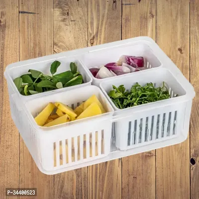 Divided Food Storage Tray for Fridge 4 Grid Organizer with Lids for Spring Onions / Garlic  Fruits-thumb0