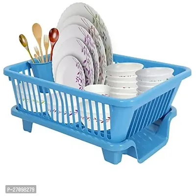 EarthEye Big Size Kitchen Blue Dish Drainer Drying Rack Washing Basket With Tray For Kitchen Dish Rack Organizers Utensils Tools Cutlery Dish Drainer Kitchen Rack Pack Of 1-thumb0