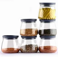 EarthEye Plastic Handy Mataka Container Storage Jar Container 900Ml Plastic Cereal Dispenser Air Tight Grocery Container Fridge Container Tea Coffee Sugar Container Spice Container Gry Pack Of 6-thumb1