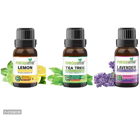 Natural Lemon Essential Oil -15Ml, Teatree Essential Oil -15Ml With Lavender Essential Oil -15Ml (45Ml-Pack Of 3)