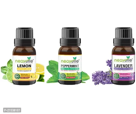 Natural Lemon Essential Oil -15Ml, Peppermint Essential Oil -15Ml With Lavender Essential Oil -15Ml (45Ml-Pack Of 3)