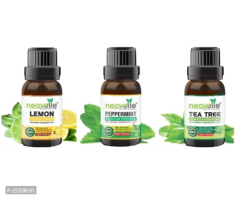 Natural Lemon Essential Oil -15Ml, Peppermint Essential Oil -15Ml With Teatree Essential Oil -15Ml (45Ml-Pack Of 3)-thumb0