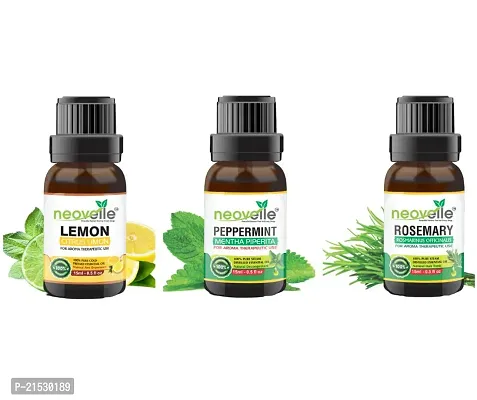 Natural Lemon Essential Oil -15Ml, Peppermint Essential Oil -15Ml With Rosemary Essential Oil -15Ml (45Ml-Pack Of 3)