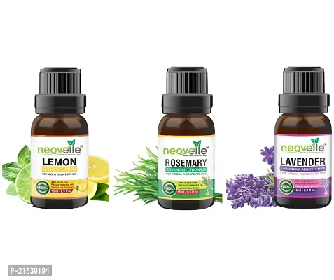 Natural Lemon Essential Oil -15Ml, Rosemary Essential Oil -15Ml With Lavender Essential Oil -15Ml (45Ml-Pack Of 3)