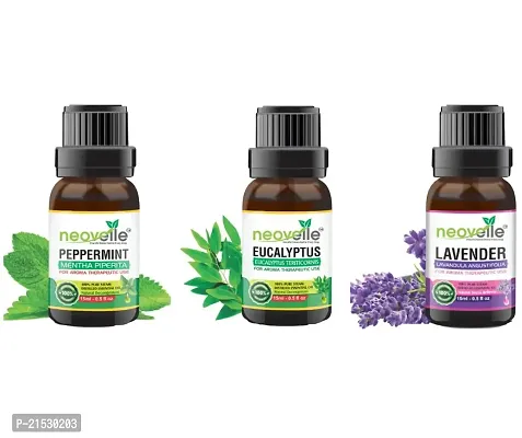 Natural Peppermint Essential Oil -15Ml, Eucalyptus Essential Oil -15Ml With Lavender Essential Oil -15Ml (45Ml-Pack Of 3)