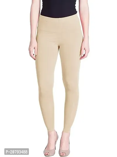 Stunning Beige Cambric Cotton Solid Leggings For Women-thumb0