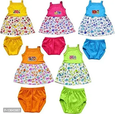 Baby Girls Cotton Printed Sleeveless Knee-Length A-Line Frock and Pantie Set Combo Pack of 5 (Multicolour, )