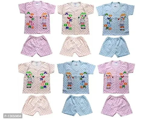 Half Baby boys and Baby Girls  Cotton Shirts with  Shorts  Printed Multicoloured combo ( pack of 6)-thumb0