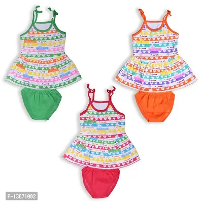 Kids Infant Baby Girls Dress Panty Frock Printed cotton  Multicolor (Pack of 3)