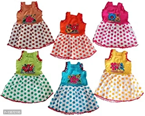 FROCK POLKA Printed Cotton Girls Knee Length Dress (pack of 6)-thumb0