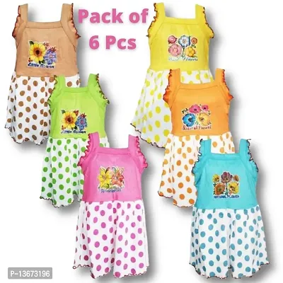 Girls  Frock sleeveless multicolor printed  cotton blend summer wearing (pack of 6)