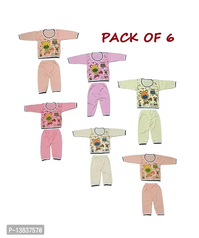 Baby Boys and Baby Girls Full sleeve T-Shirts and  Pajyma cotton printed (pack of 6)-thumb0