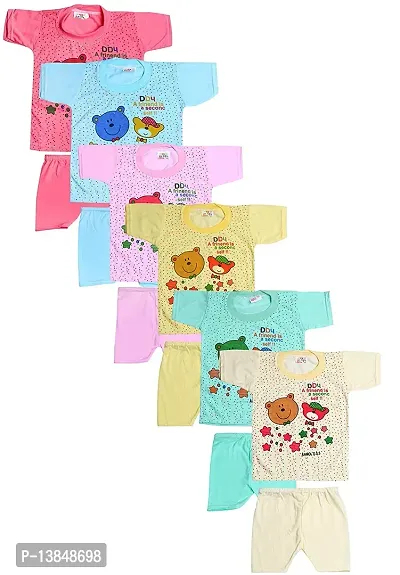 Baby Boy and Baby Girl T- Shirt and Shorts Set Dress Soft Cotton Hosiery Half Sleeve Multicolour - Pack of 6 (Size 6 to 12Months)-thumb0