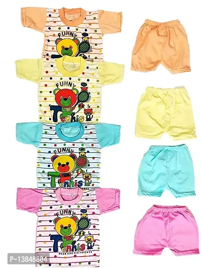 Baby Boy and Baby Girls Dress Clothing Set Soft Hosiery Cotton T-Shirt and Shorts Set regular summer wear   multicolor (Pack of 4)-thumb0