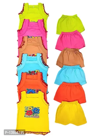 Kids Baby Girls Dress  cotton Printed Midi Frock and  Shorts Set Sleeveless  Multicolor (Pack of 6)-thumb0