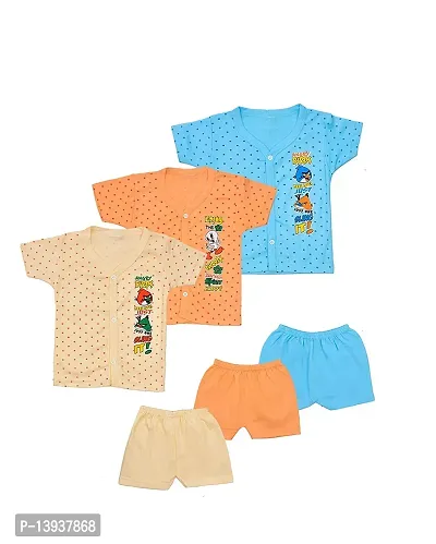 Unisex Clothing Set for Baby Boy and Baby Girl 100% Cotton Tshirt and Shorts Set Multi Colored, (Size from 0 Months Up to 18month) (Pack of 3)-thumb0