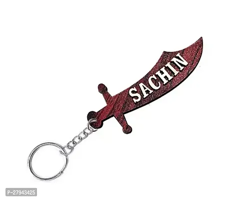 Personalized Wooden Sword Shape Keychain  Custom Name Engraving Brown  Perfect Gift-thumb0