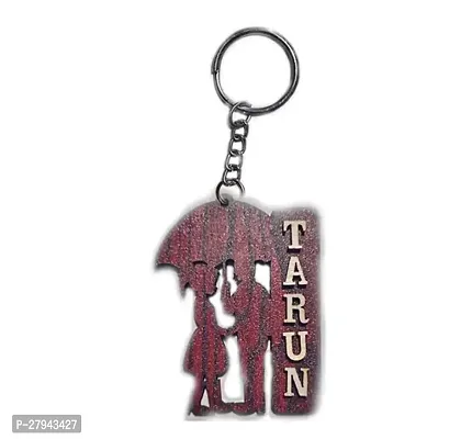 Personalized Umbrella Couple Shape Wooden Keychain  BrownSingle Side Engraving