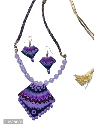 Stylish Purple Terra Cotta Jewellery Set For Women