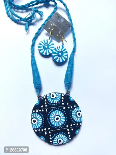 Stylish Blue Terra Cotta Jewellery Set For Women