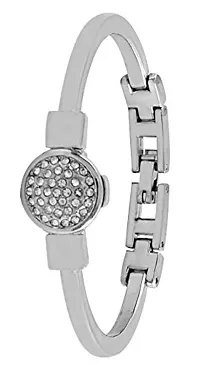 Exotica Fashions Women's  Swarovski Crystal Accented Black and Silver-Tone Bangle Watch and Bracelet Set-thumb4