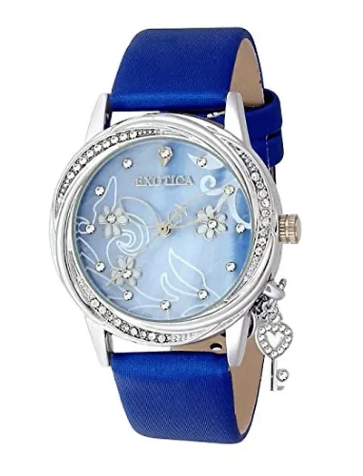 Exotica Fashions Women's Watch with Water Resistance PNP case with Diamond Studed on Dial and Leather Band