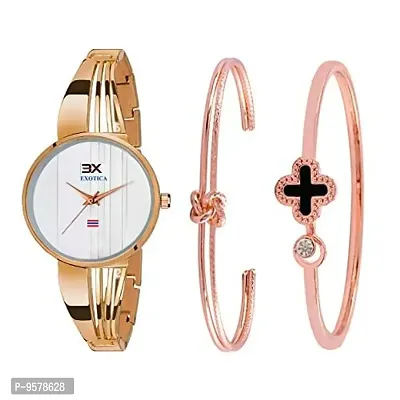 Exotica Fashions Women's  Swarovski Crystal Accented Rose Gold Bangle Watch and Bracelets Set