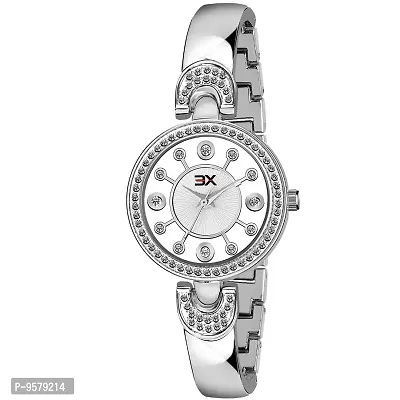 Exotica Fashions Women's  Swarovski Crystal Accented  Silver-Tone Bangle Watch