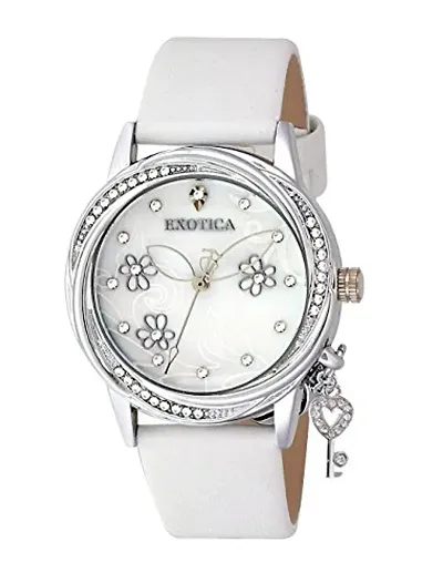 Exotica Fashions Ladies Watch with Water Resistance PNP case with Diamond Studed on Dial and Leather Band