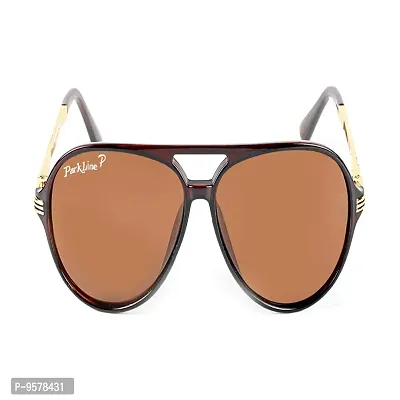 Park Line Stylish Polarised sunglass for Boys in brown Glass and Brown Metal Frame.