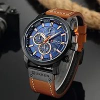 CURREN Mens Water Resistant Sport Chronograph Watches Military Multifunction Leather Quartz Wrist Watches (Black Blue)-thumb3
