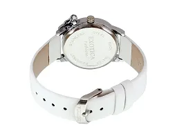 Exotica Fashions Ladies Watch with Water Resistance PNP case with Diamond Studed on Dial and White Leather Band-thumb1