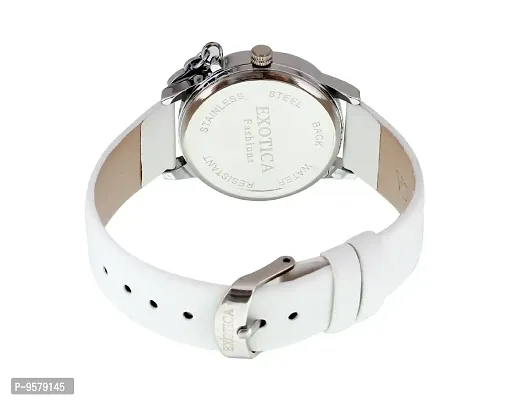 Exotica Fashions Ladies Watch with Water Resistance PNP case with Diamond Studed on Dial and White Leather Band-thumb2