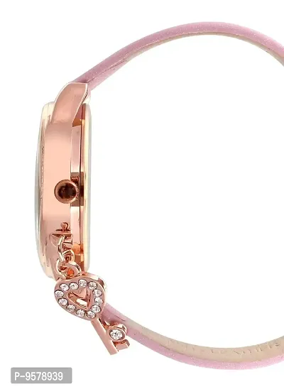 Exotica Fashions Ladies Watch with Water Resistance Rose Gold case with Diamond Studed on Dial and Pink Leather Band-thumb3