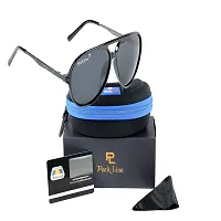 Park Line Polarised sunglass for Men in Black Glass and Black Metal Frame.-thumb2