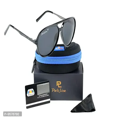 Park Line Polarised sunglass for Men in Black Glass and Black Metal Frame.-thumb3