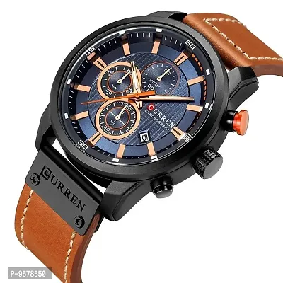 CURREN Analogue Men's Watch (Blue Dial Brown Colored Strap)-thumb2