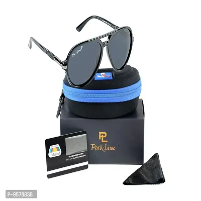 Park Line Stylish Polarised sunglass for Boys in Black Glass and Black Metal Frame.-thumb4