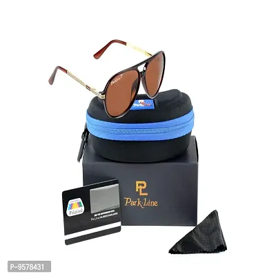 Park Line Stylish Polarised sunglass for Boys in brown Glass and Brown Metal Frame.-thumb2