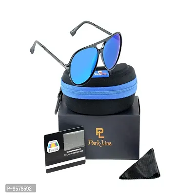 Park Line Polarised sunglass for Boys In Blue Glass and Black Metal Frame.-thumb2