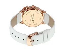 Exotica Fashions Ladies Watch with Water Resistance Rose Gold case with Diamond Studed on Dial and White Leather Band-thumb1