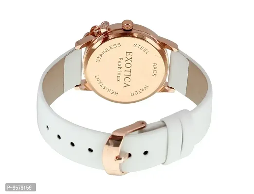 Exotica Fashions Ladies Watch with Water Resistance Rose Gold case with Diamond Studed on Dial and White Leather Band-thumb2