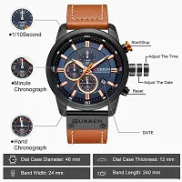 CURREN Mens Water Resistant Sport Chronograph Watches Military Multifunction Leather Quartz Wrist Watches (Black Blue)-thumb2