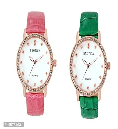 Exotica Fashions Analogue Multicolour Dial Women's Watch Combo (Green and Pink)