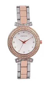 Exotica Fashions Girl's Analogue Wrist Watch with Matching Bracelet (Silver and Rose Gold)-thumb1