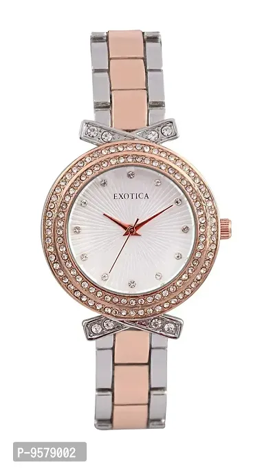 Exotica Fashions Girl's Analogue Wrist Watch with Matching Bracelet (Silver and Rose Gold)-thumb2