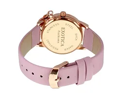 Exotica Fashions Ladies Watch with Water Resistance Rose Gold case with Diamond Studed on Dial and Pink Leather Band-thumb1