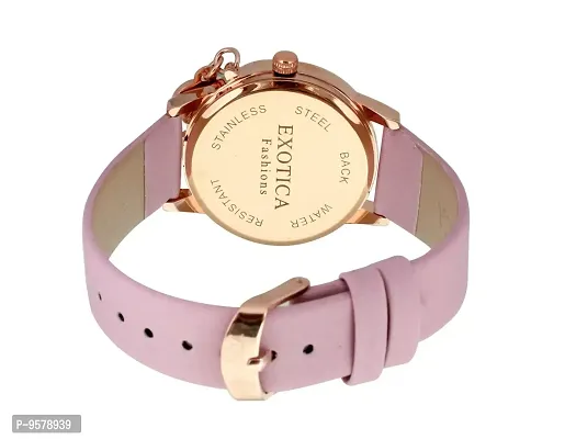 Exotica Fashions Ladies Watch with Water Resistance Rose Gold case with Diamond Studed on Dial and Pink Leather Band-thumb2