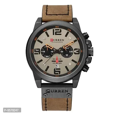 Curren Luxury Leather Quartz Chronograph Analogue Black Brown Men Casual Wrist Watch Sport Watches CR-8314-thumb0